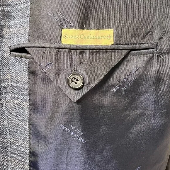 KITON 100% Cashmere Handmade in Italy Plaid Blue Sport Coat 48L - Picture 9 of 12